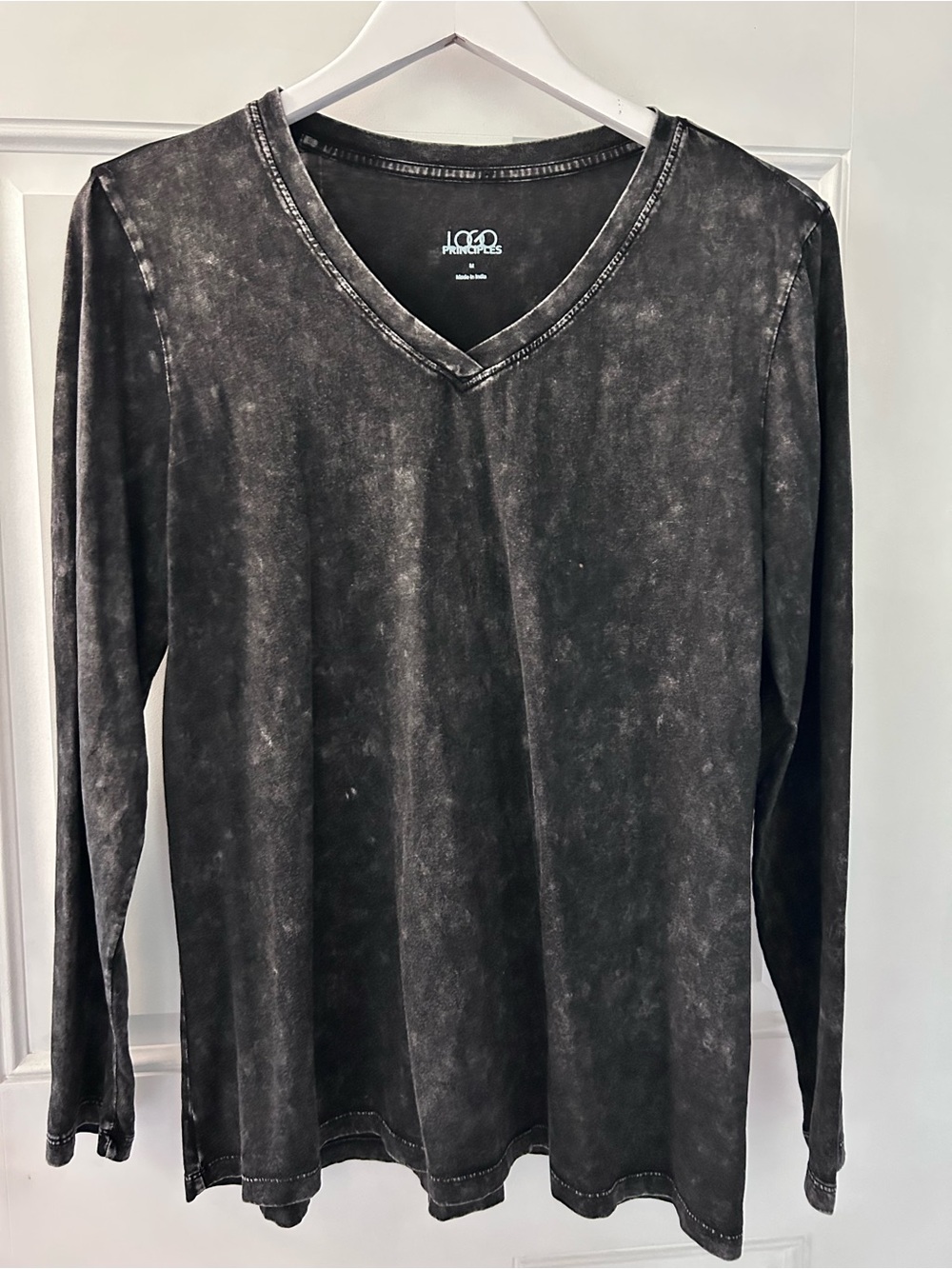 LOGO by Lori Goldstein Black Mineral-Wash V-Neck Long Sleeve Tee